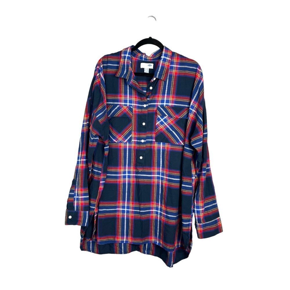 Old Navy Plaid Boyfriend Popover Tunic Longline Collared Long Sleeve XL